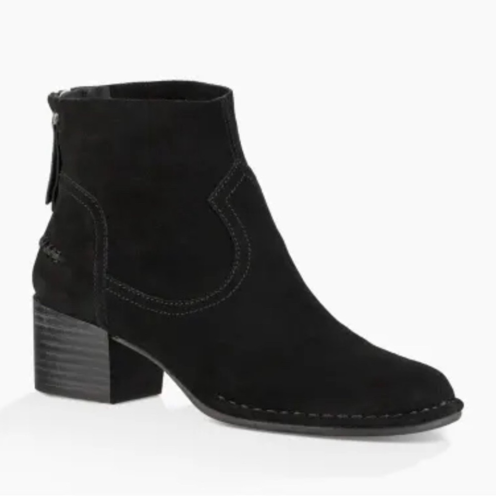 Ugg Bandara Women’s Suede Leather Zip-Up Stacked Heel Ankle Boots Booties